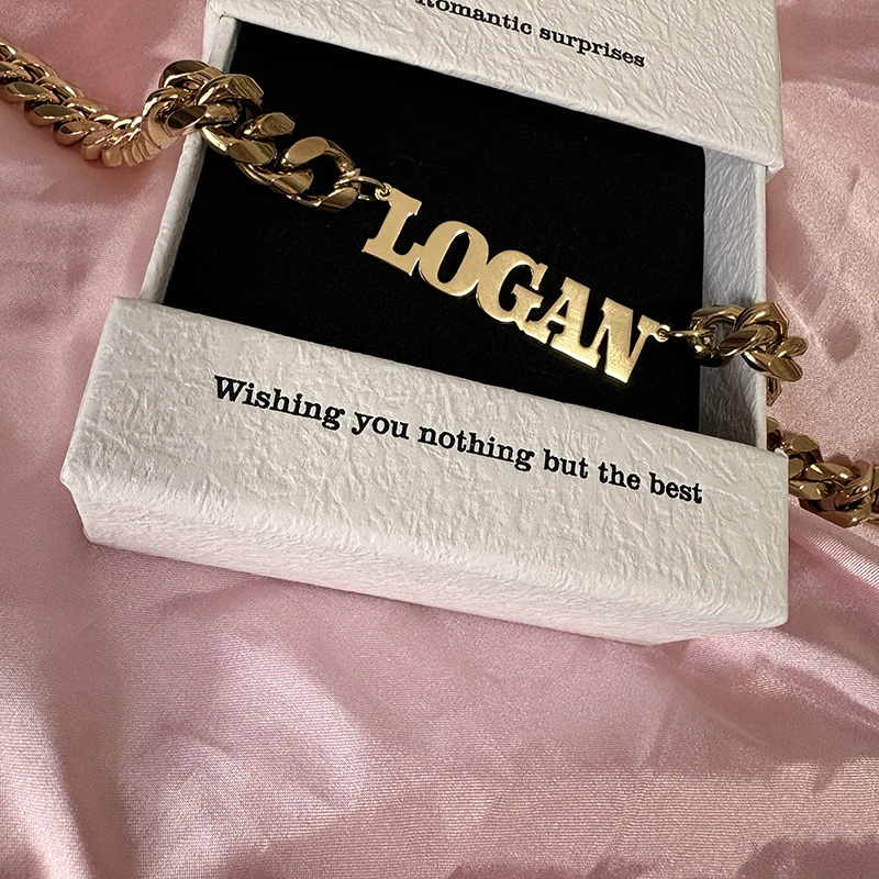 Fashion Customized Stainless Steel Name Necklace With 1.2CM Stainless Steel Cuban Chain  for Kids Hip Hop Jewelry Birthday Gift