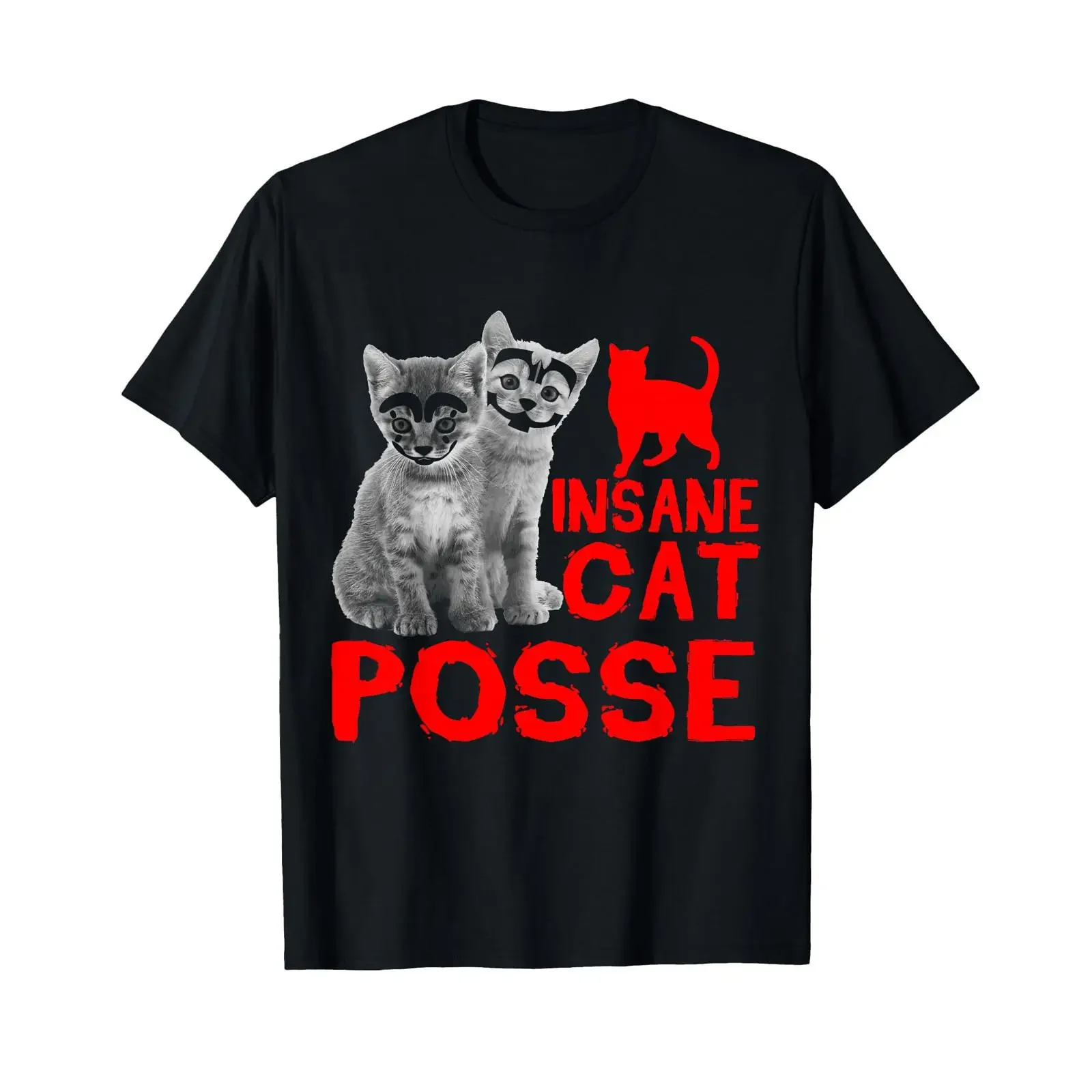 Funny Cat Insane Posse for T Shirt vintage Washed Breathable Comfortable graphic homme Stretched streetwear Unisex Versatile