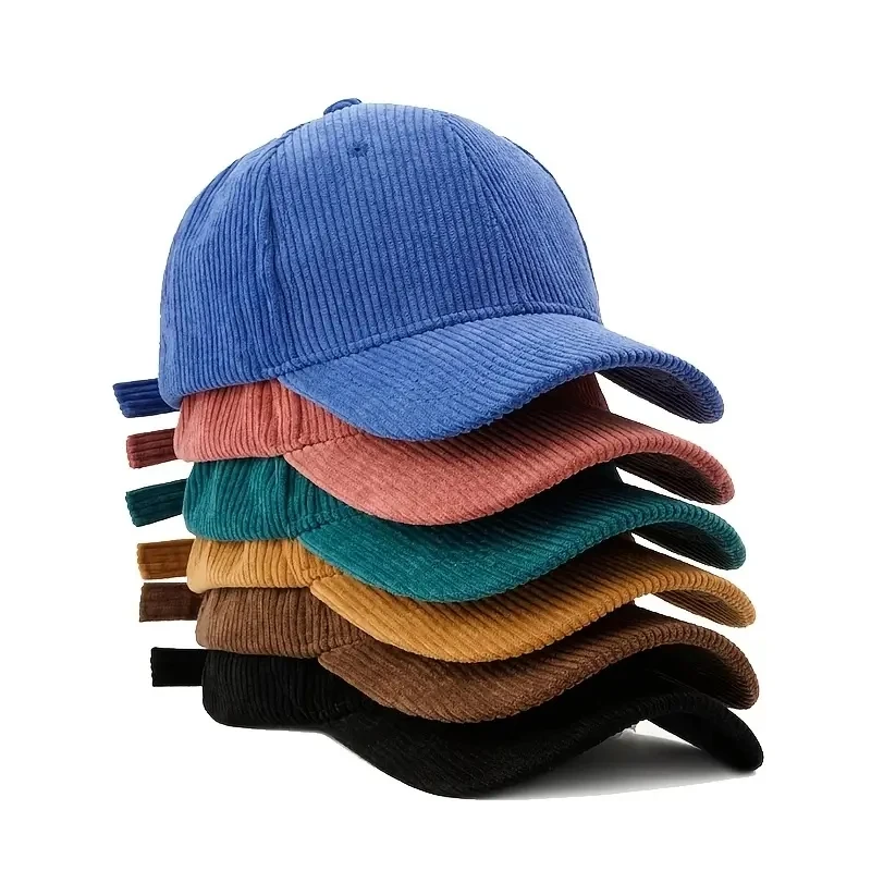 Solid Corduroy 100% Cotton Baseball Cap Men Women Vintage Unisex Adjustable Snapback Kpop Cap Polo Trucker Cap Female Winter Hat