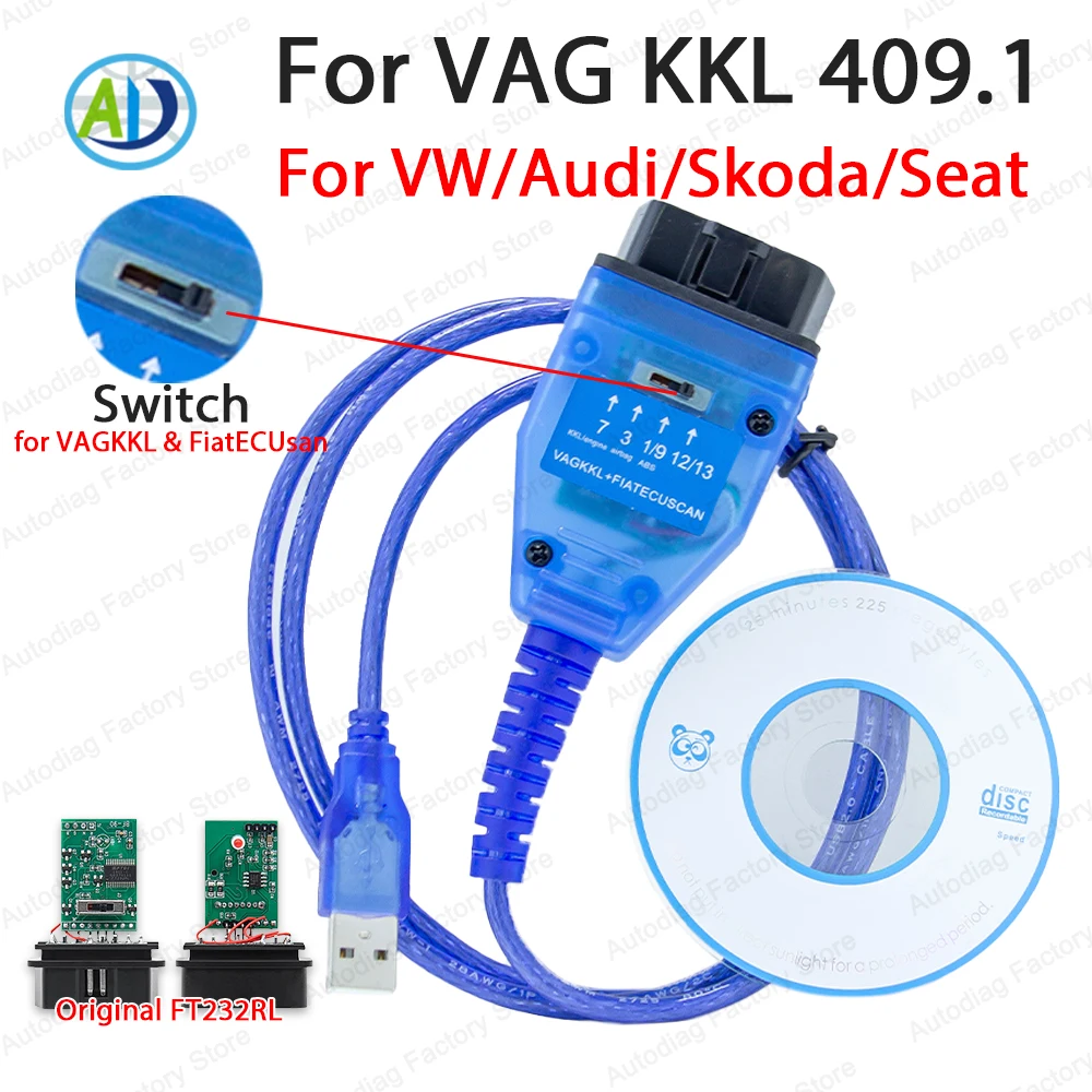 

Для VAG KKL 409 OBD2 диагностический интерфейс для FIATECUSCAN с FTDI FT232RL для VW/Audi/Skoda/Seat автомобильный OBD сканер инструмент