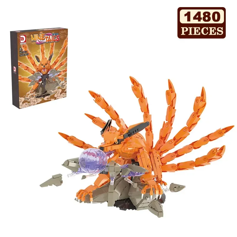 1480PCS Orange Tailed Beast Famous Anime Film Character Small Particle Building Blocks Collectible Model Toy Gift for Boys Set