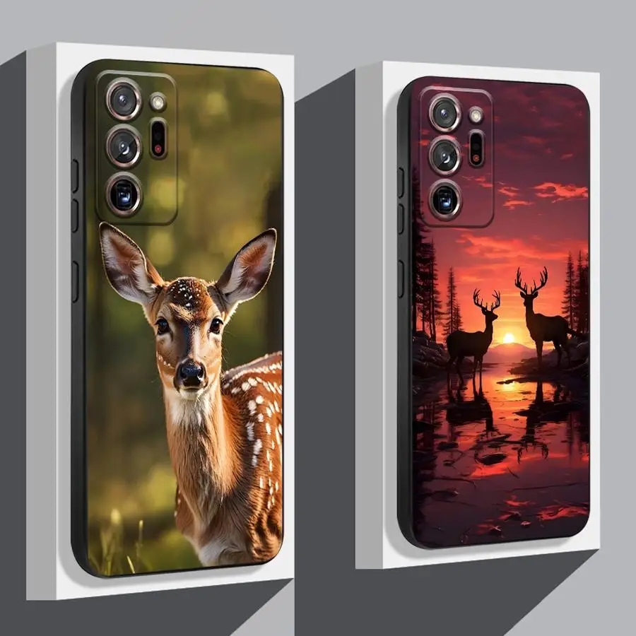 Custodia per Samsung Galaxy Note 9 10 Plus S8 20 Ultra 8 S9 S10 Cover morbida nera per telefono Deep Forest Deer