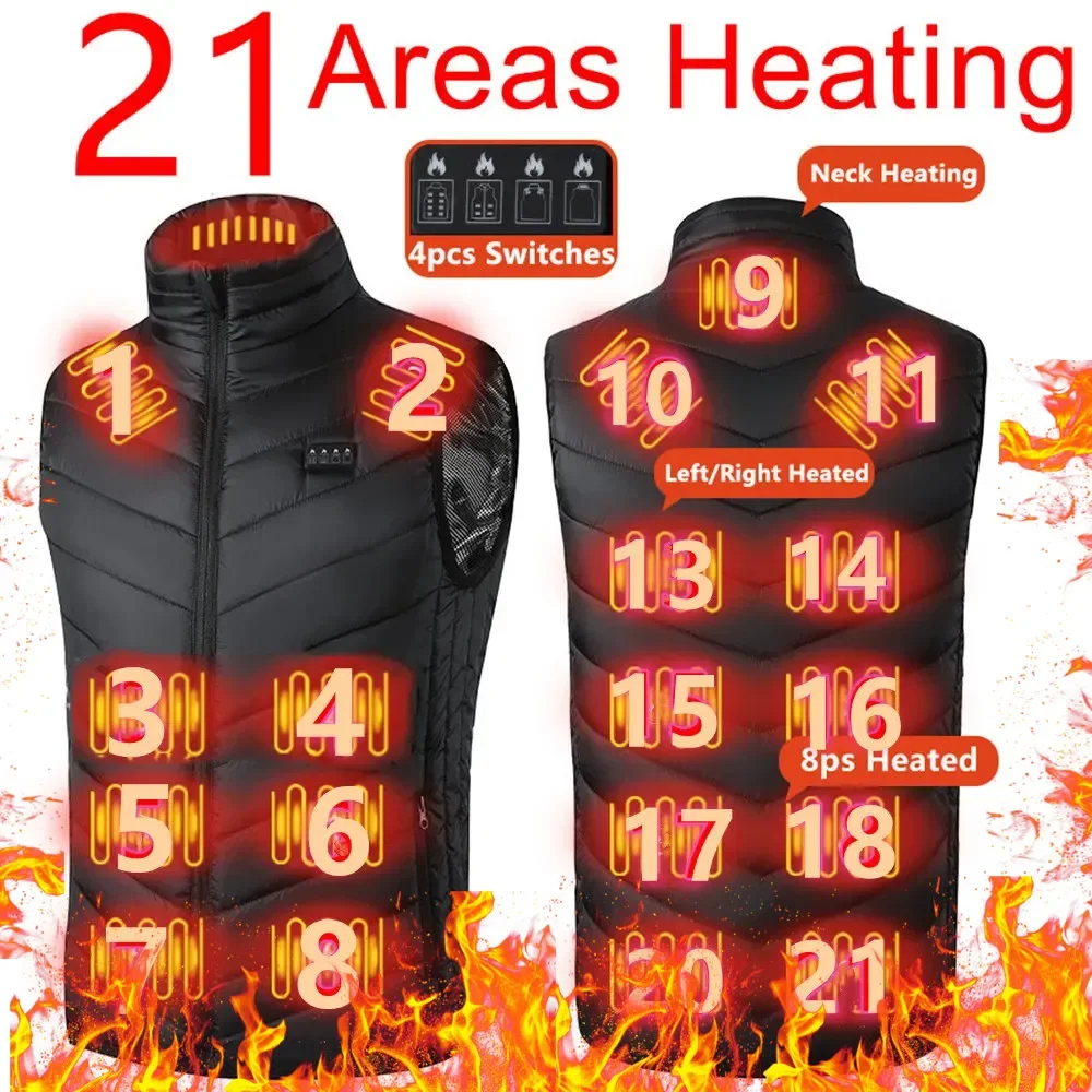 21 Areas Self Heating Vest Jacket Vest Winter Electric USB Heater camping Jacket Thermal Vest Body Warmer Coat No Battery