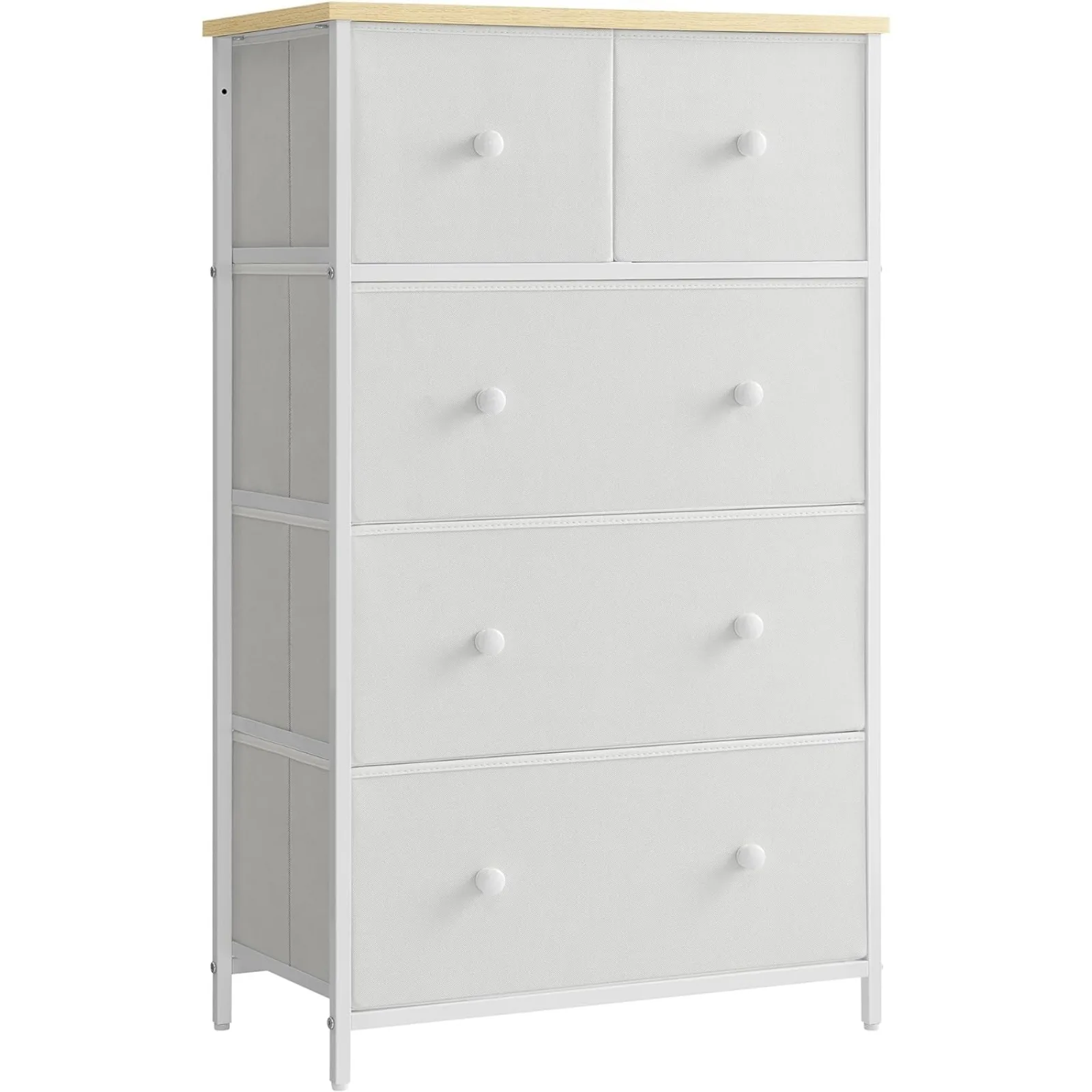 

US Drawer Dresser, Storage Dresser Tower with 5 Fabric Drawers, Dresser Unit, Hallway, White and Oak ULTS514W57