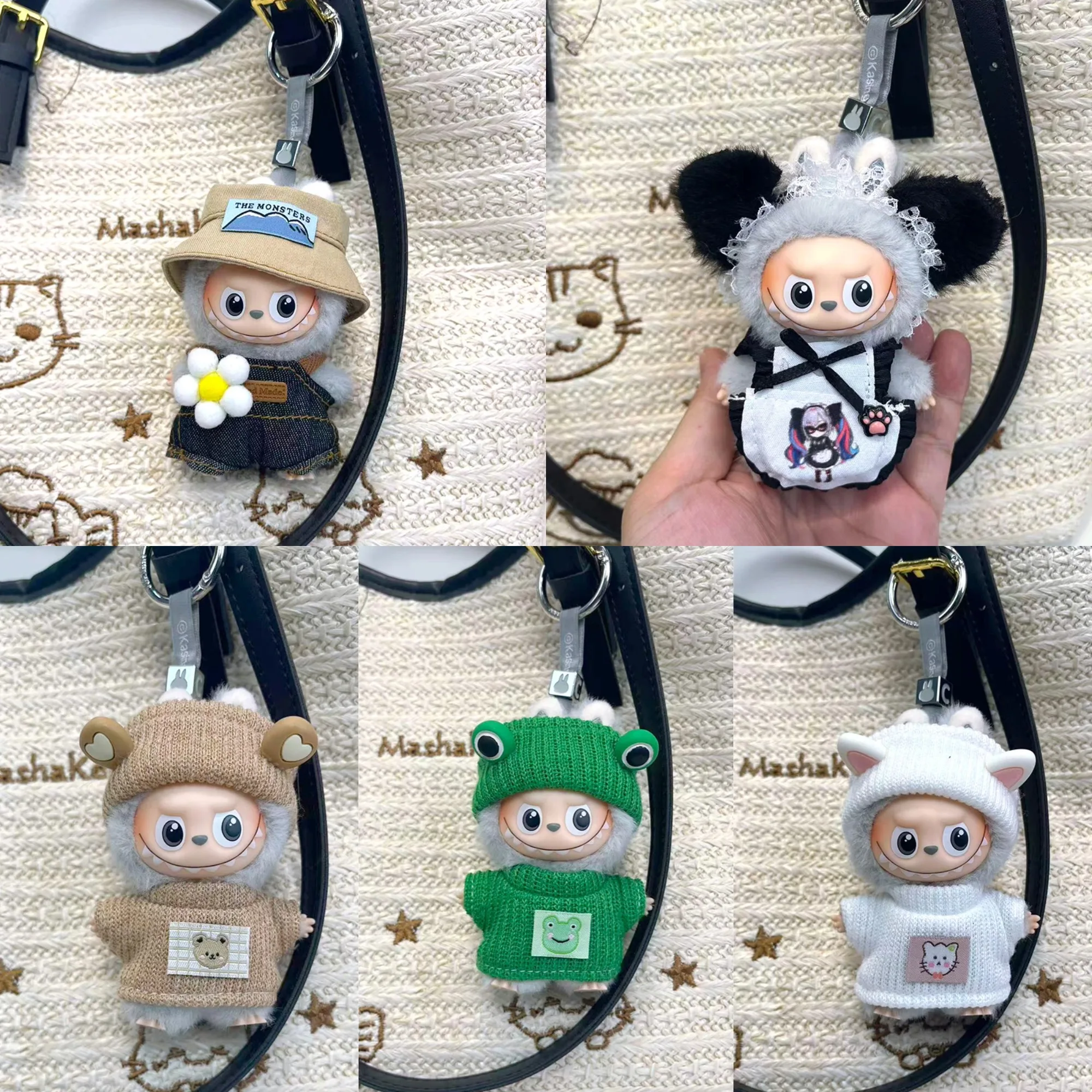 

4th Gen Mini Labubu Streetwear Animal Set, Changeable Outfit with Cute Pattern & Ears for 10cm Vinyl Doll (Clothing Only)