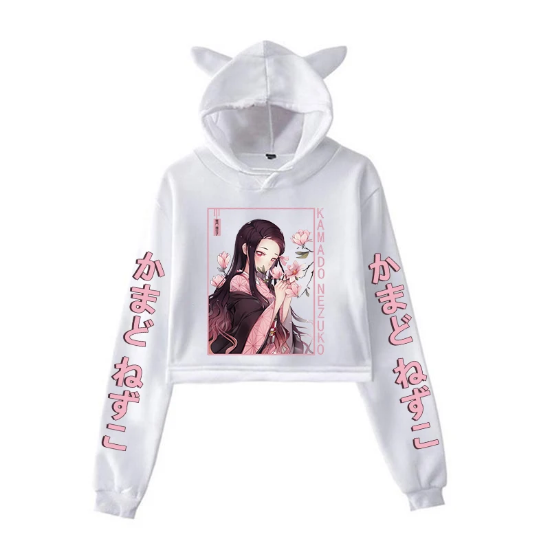 New Fashion Women Girl Y2k Hoodies Kamado Nezuko Printed Sweatshirts Anime Streetwear Casual Cat Ear Pullover Tops