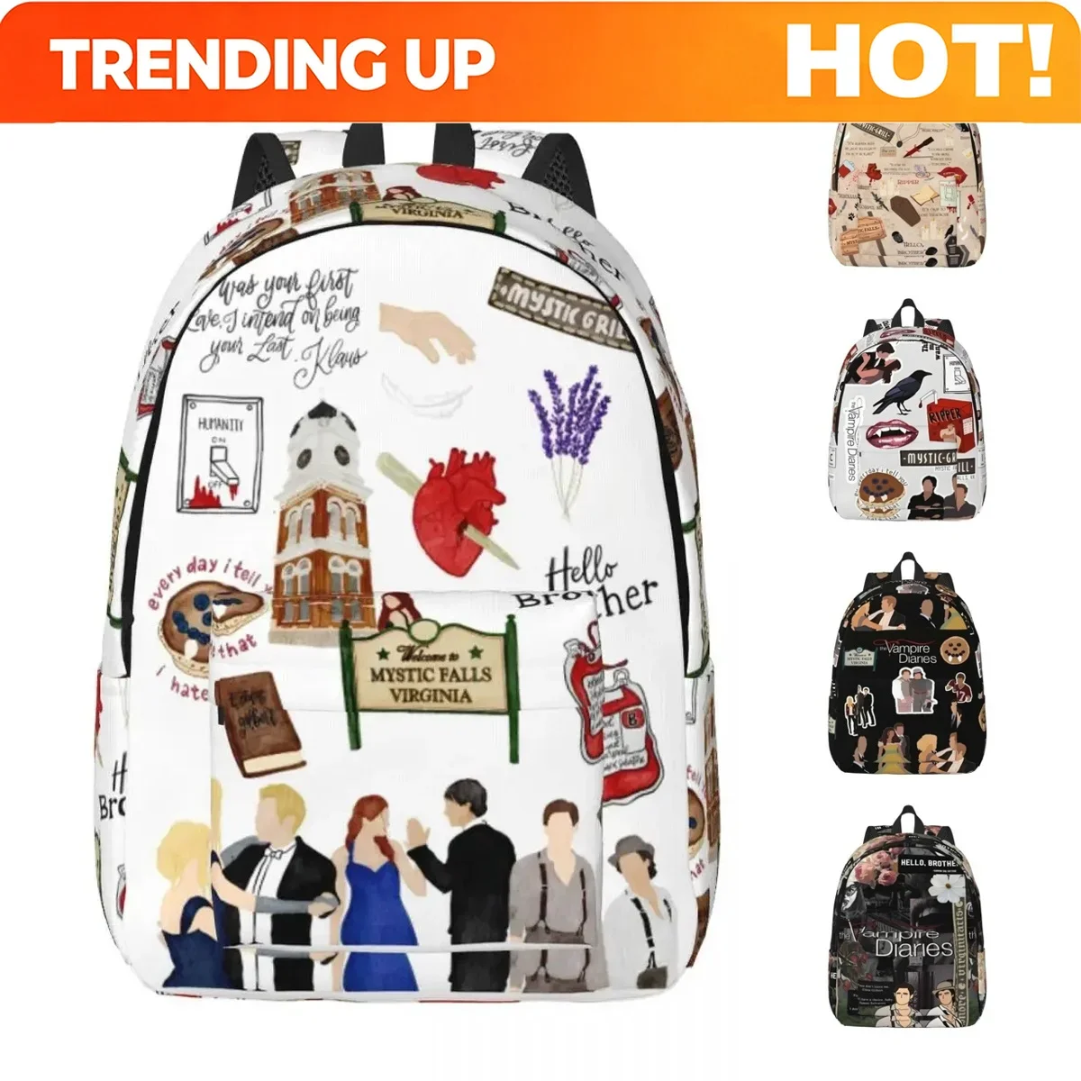 Custom Bag The Vampire Diaries Cartoon Backpack For Men Women Teenage High School Business Daypack TV Series Laptop Canvas Bags