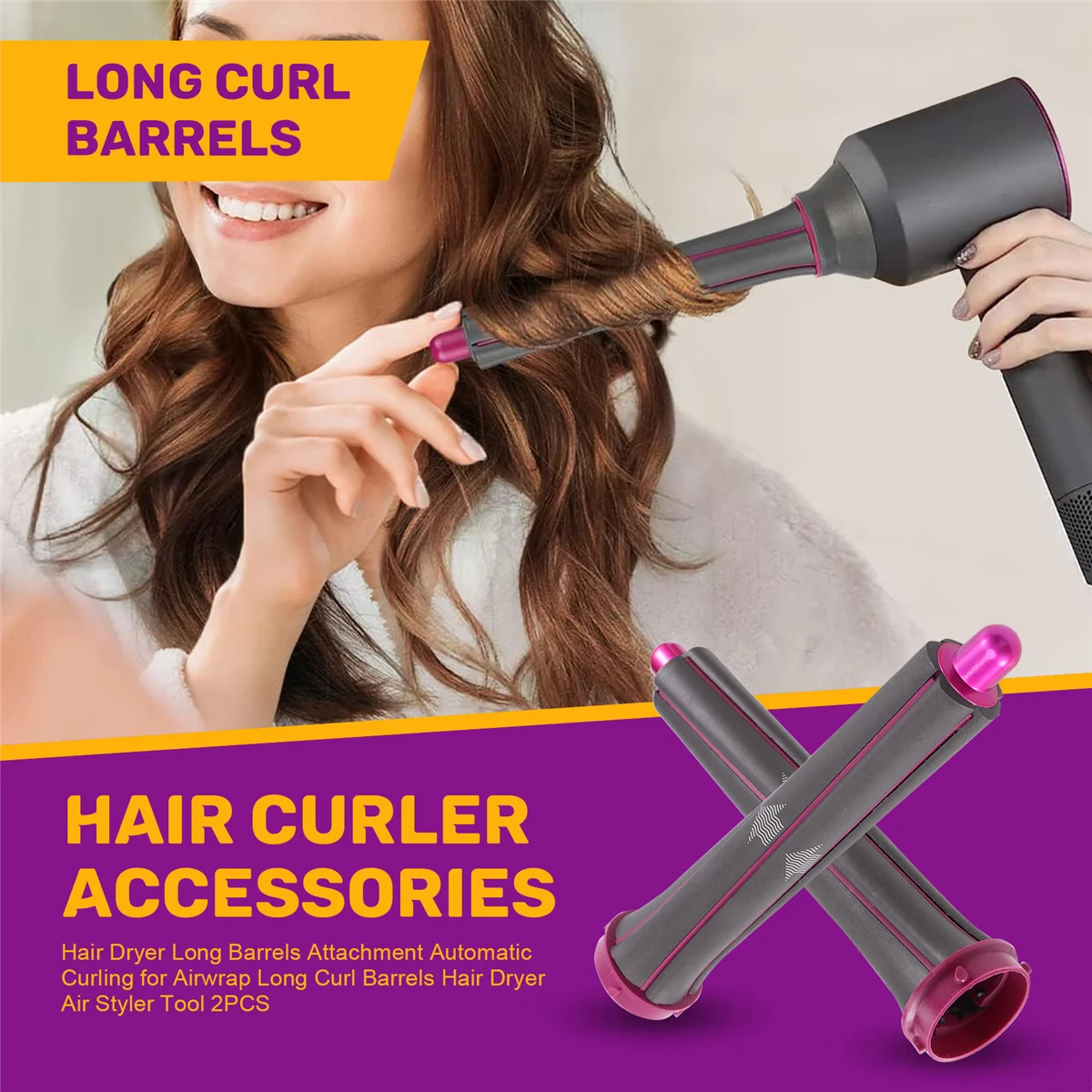 Фен с длинными бочками, автоматическая завивка для Dyson Airwrap, длинные локоны, фен, инструмент для стайлера воздуха, 2 шт._A66K