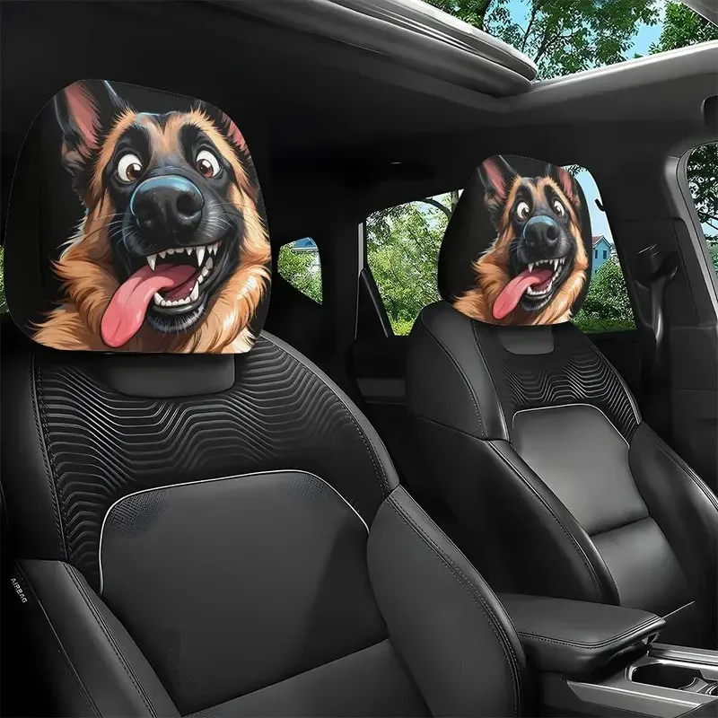 German Shepherd Print Car Headrest Covers, Wear-Resistant & Breathable, Daily Car Seat Headrest Covers