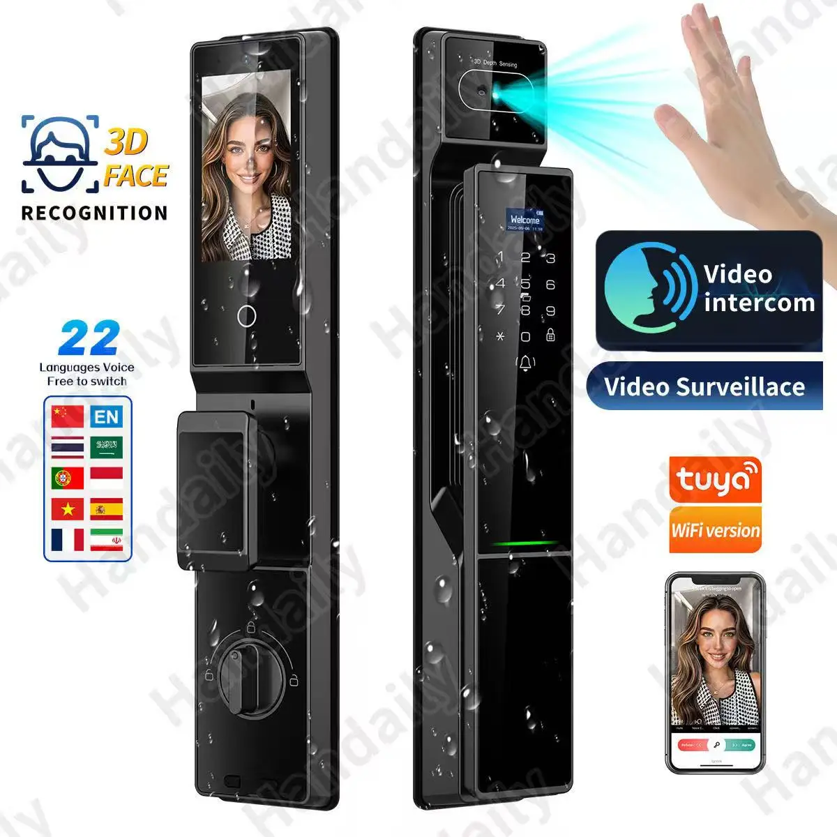 

Waterproof Tuya 3D Face Recognition Smart Lock Biometric Fingerprint With Video Call Function for Gate Digital Door Lock
