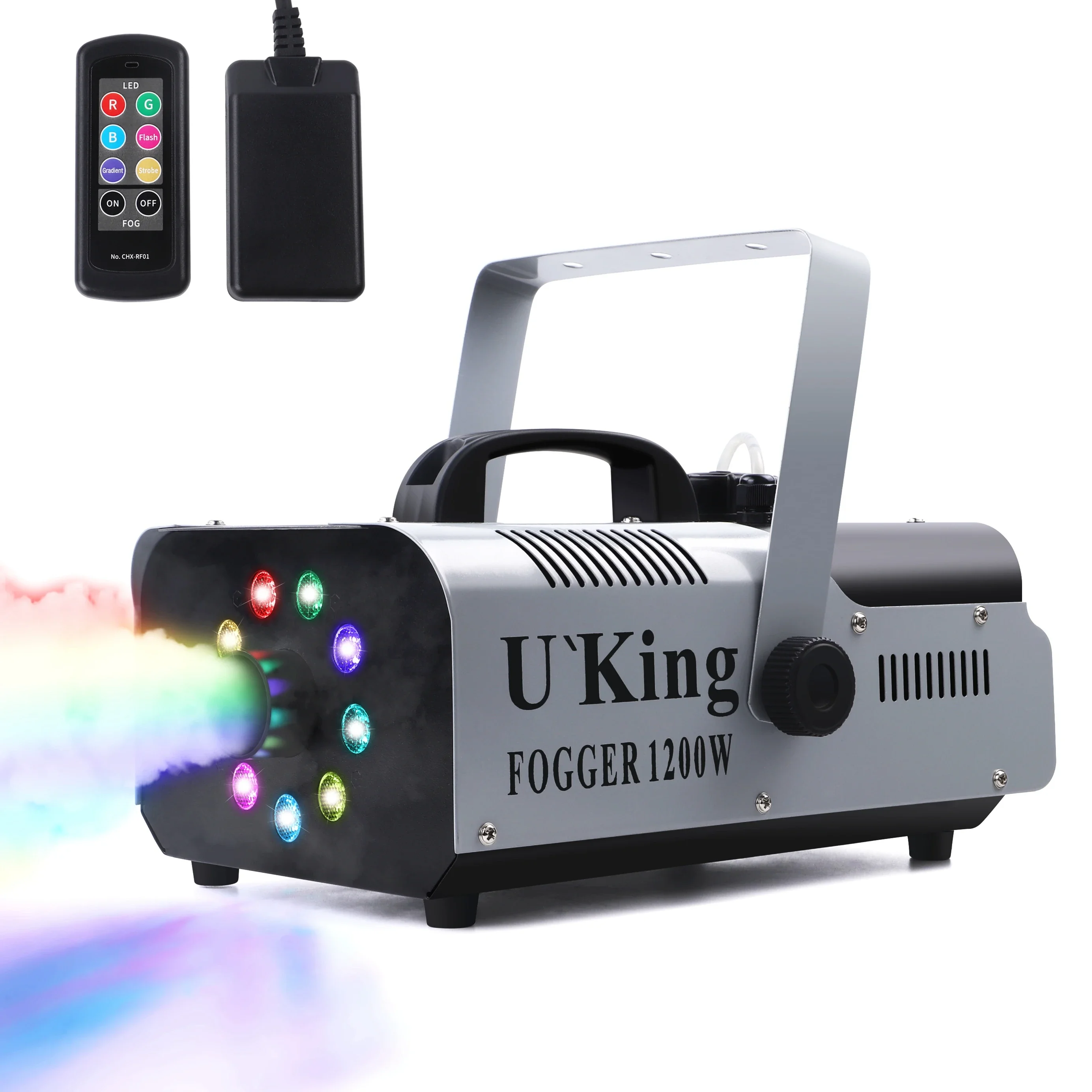 

U`King 1200W Smoke Machine with 9PCS RGB Lamp 3 in 1 LED Stage Spray Equipment Stage Performance Wedding Banquet Fog Machine