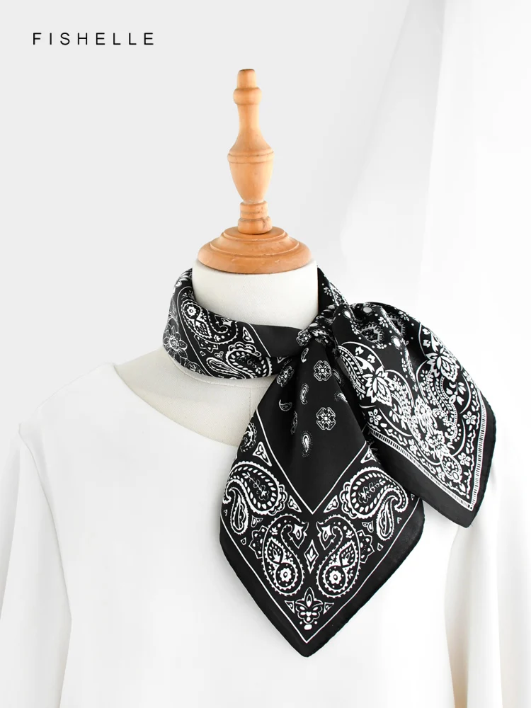 Black Paisley 100% natural real silk scarves small square scarf hijab shawl luxury gift headband 65cm men women wrap neckerchief