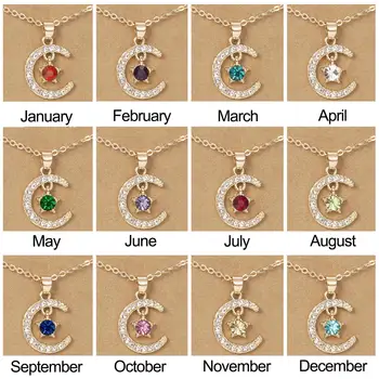 12 Months Star Moon Rhinestone Necklace for Women Simple Birthstone Necklace Adjustable…