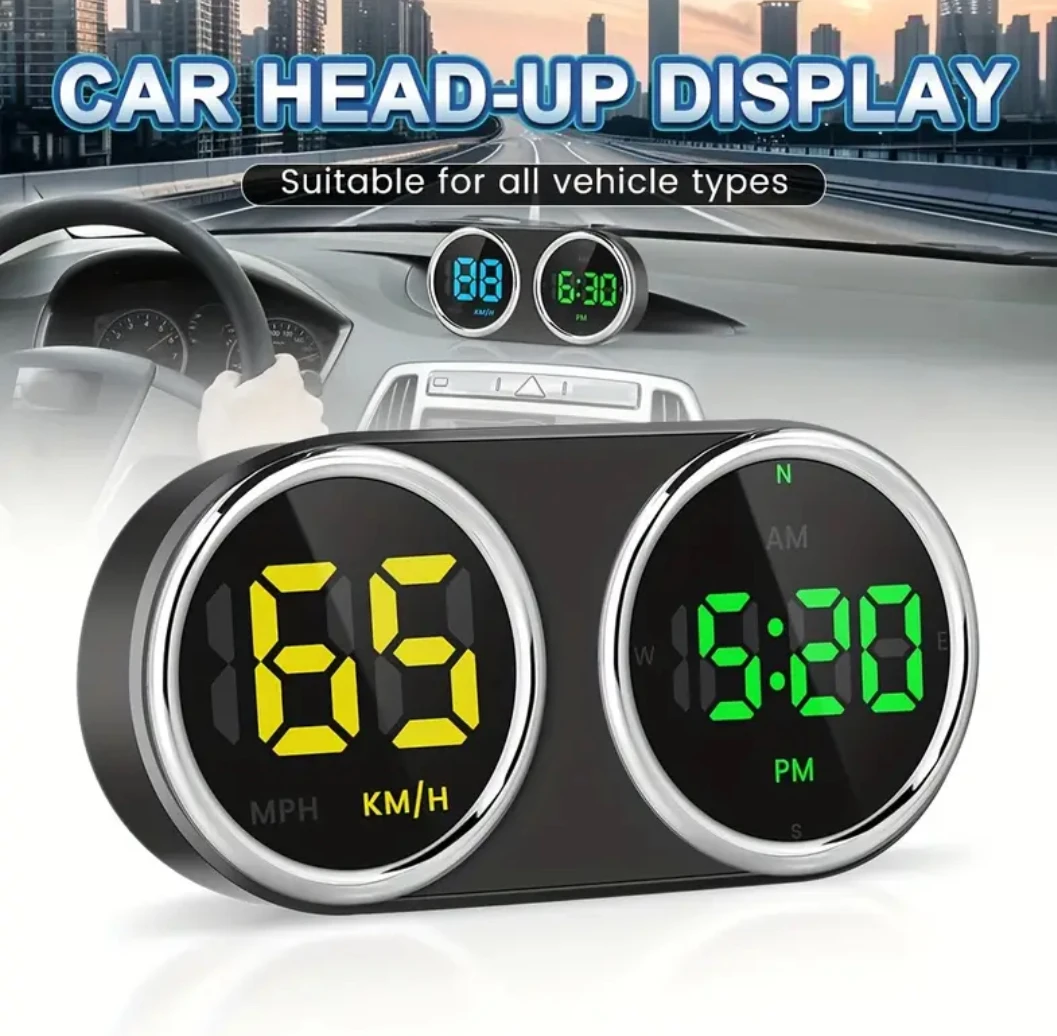 

Smart Car HUD Monitor - Shows Speed/Time/Compass in HD Color - Driving Safety Assistant