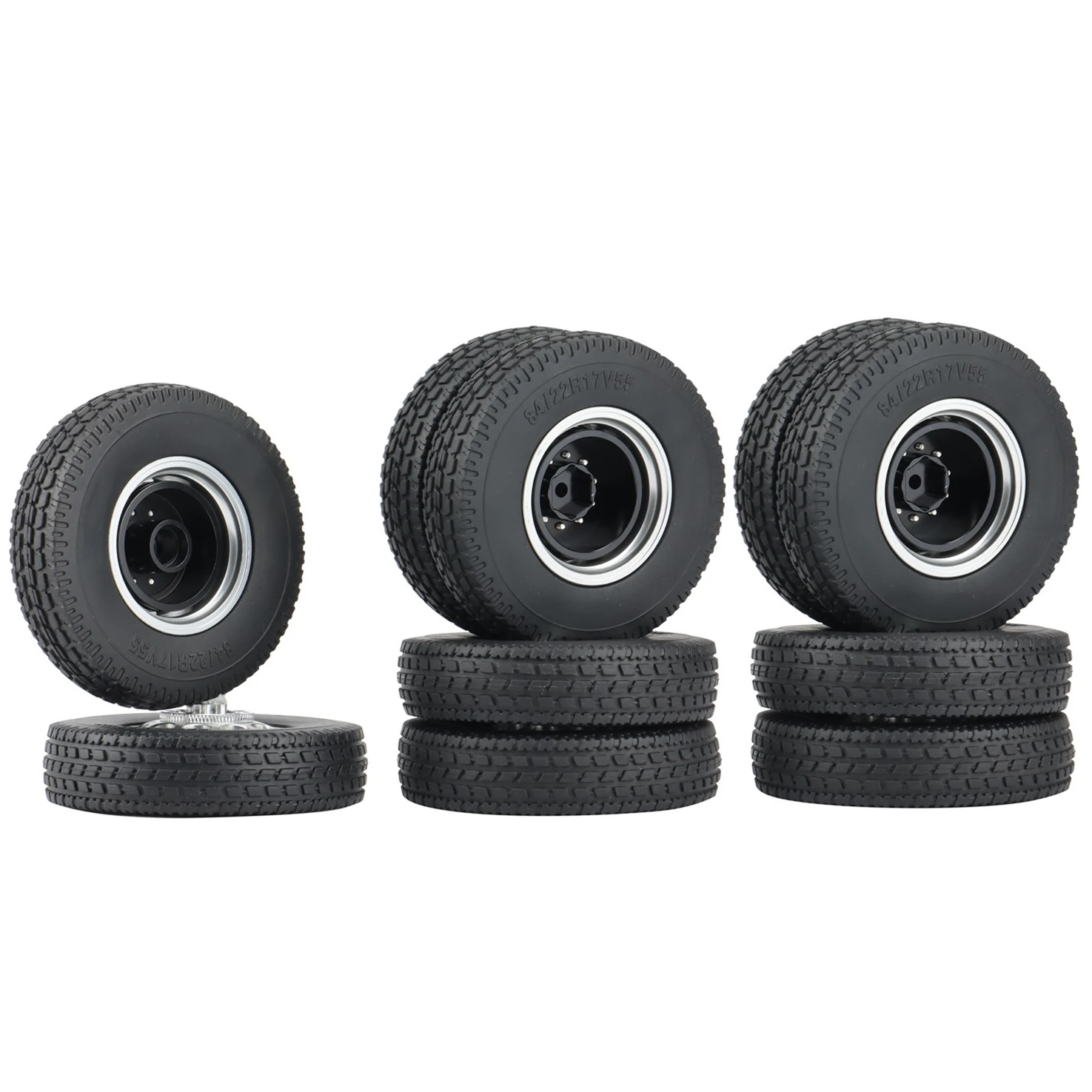 6 sztuk Tamiya Wheel Tire kompletny zestaw metalowy przód i tylna piasta koła do 1/14 RC Trailer ciągnik siodłowy części do ulepszenia samochodów