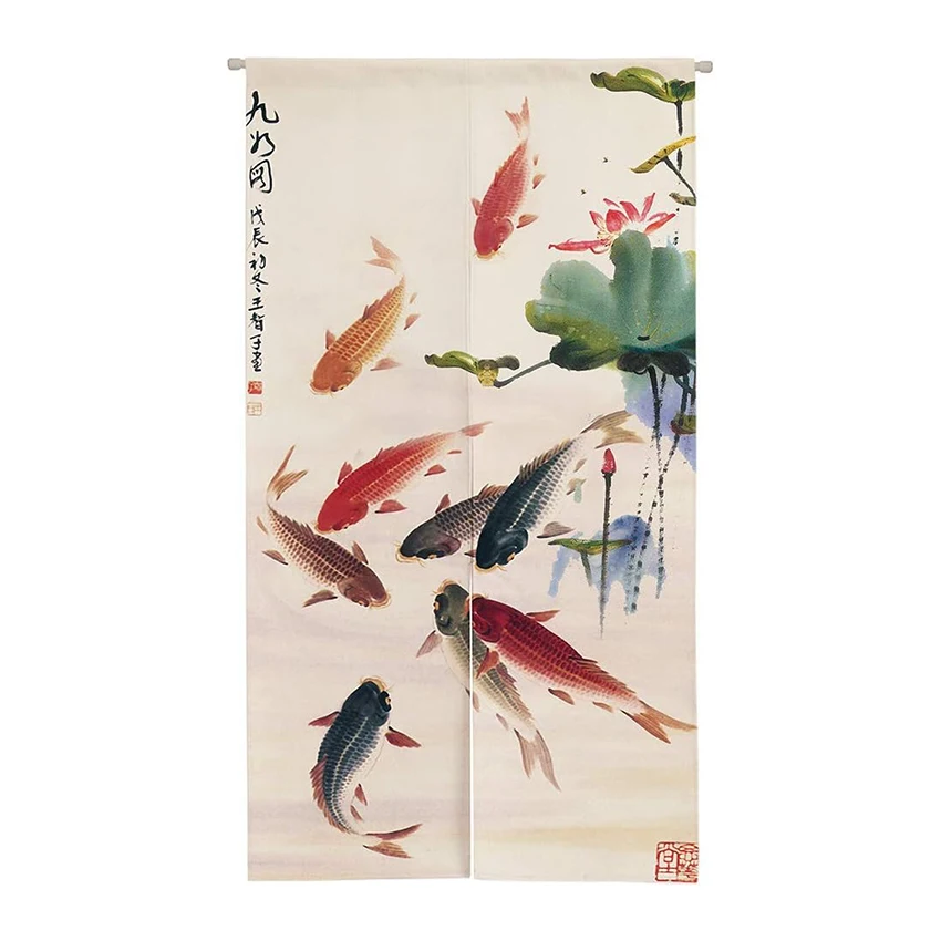 Ink Painting Carps Koi Fishes Japanese Noren Bring You Good Luck Door Curtain for Wall Hanging Bedroom Divider Kitchen Decor