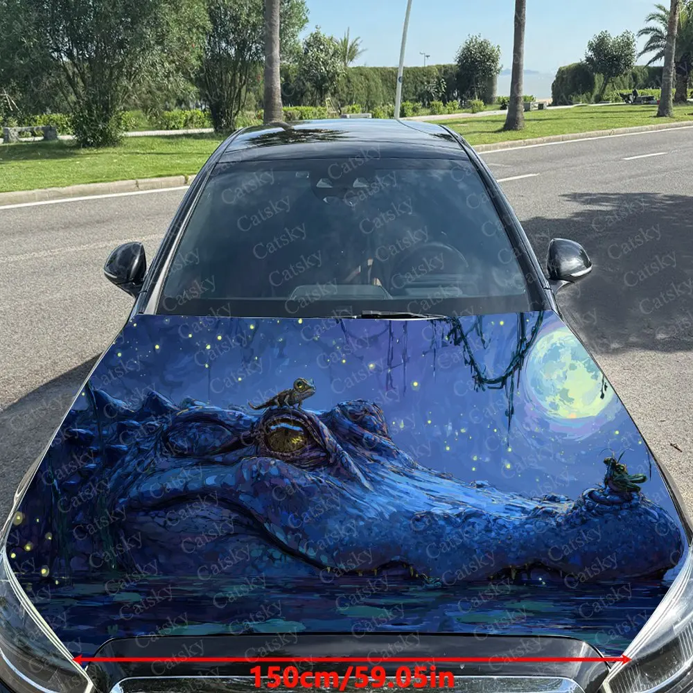 Eye-Catching Artistic Starry Crocodile Car Cover Sticker, Auto Hood Decal, Car Exterior Scratch Resistant Decal, Trendy Gift for