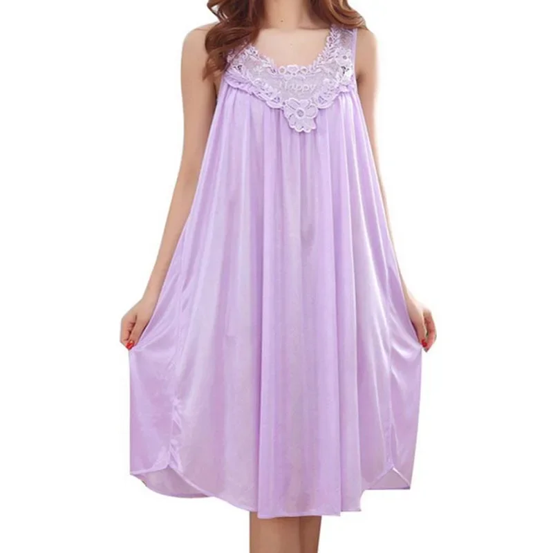Women Nightwear Sexy Sleepwear Sleeping Dress Summer Lace Nightgowns Embroidery Sleeveless Nightdress Home Pijamas