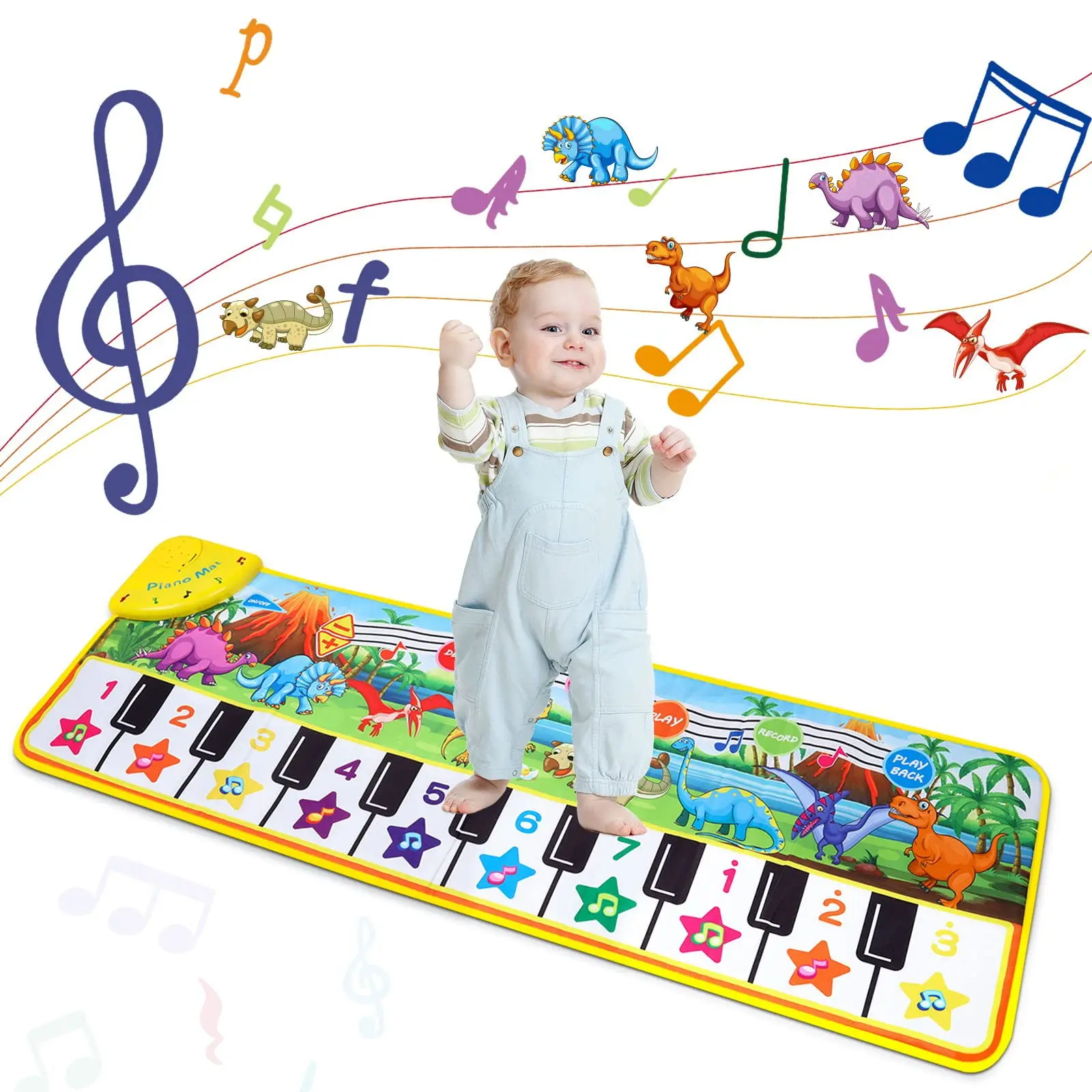 110x36cm Musical Piano Mat for Kids Toddlers Keyboard with 8 Dinosaur Sounds Baby Mat Musical Carpet Educational Toys for Kids