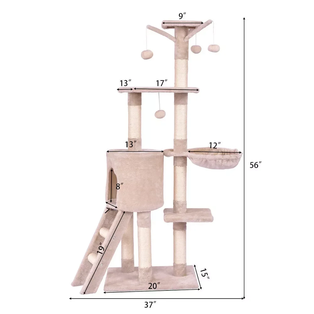 XIANGLONGCat Tree House Wooden Cat Tower With Sisal Rope Scratching Posts Climbing Scratcher Frame Toy