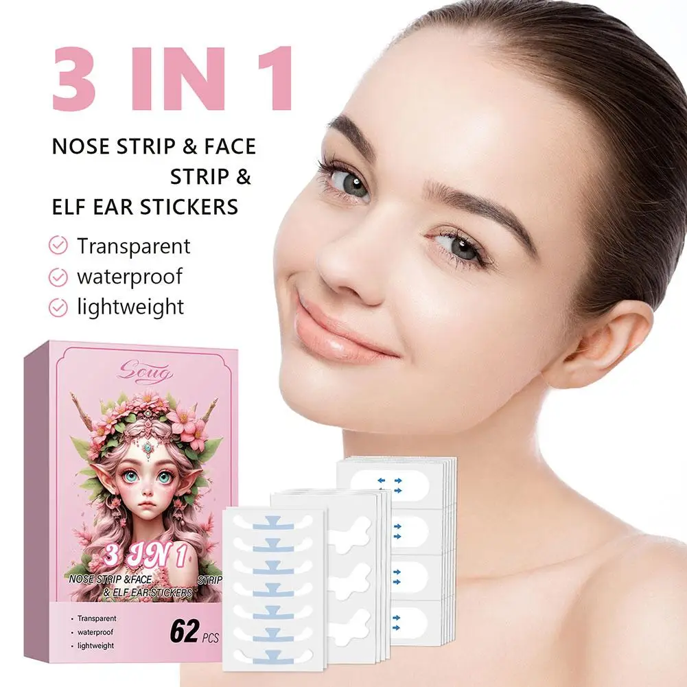 V Shape Face Lift Up Adhesive Tape Transparent 3 In Ear Stretchable Facelift Shaper Invisible Elf Tapes 1 Nose Stickers Q7X6