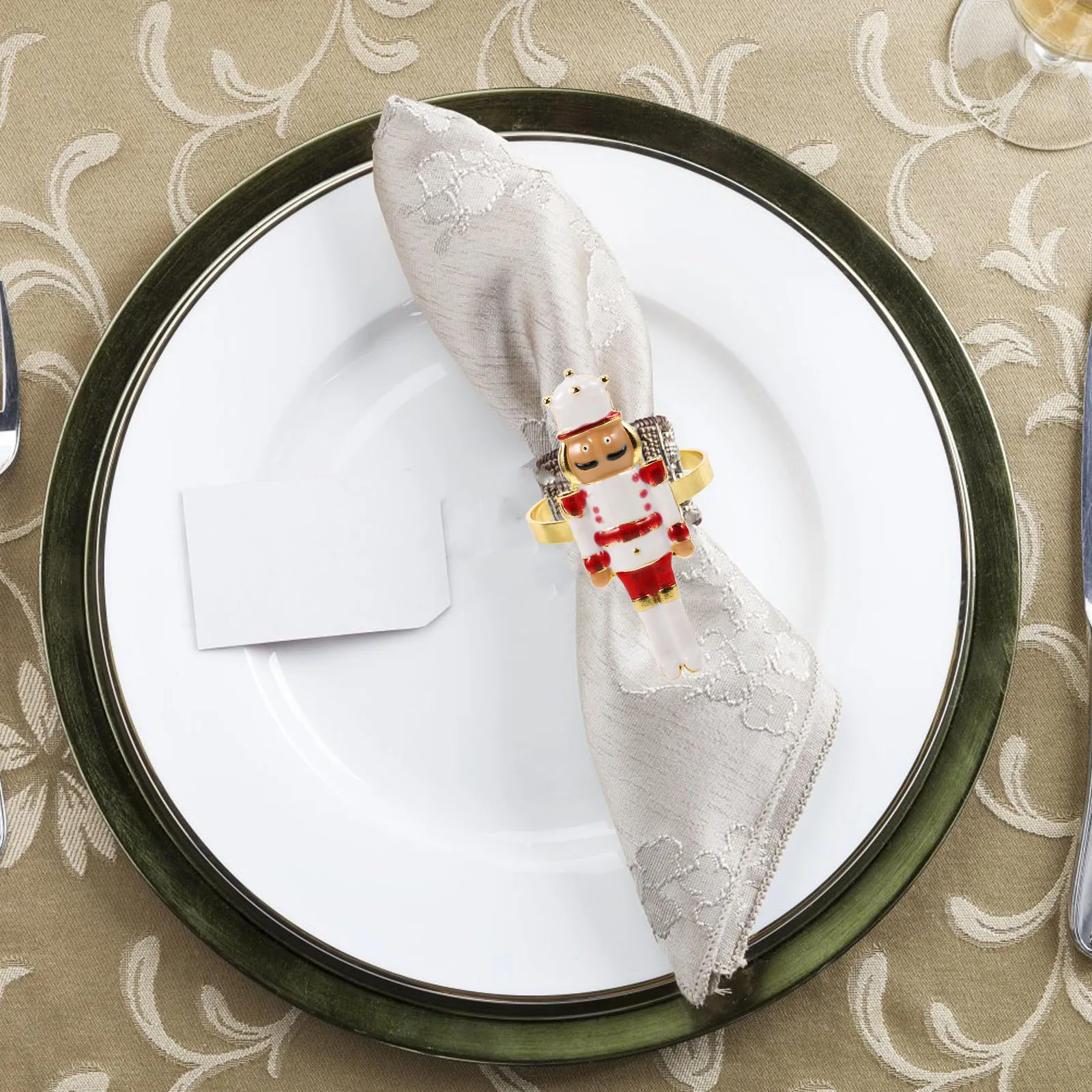 

4Pcs Reusable Napkin Rings Festive Nutcracker Design Christmas Napkin Holders for Party Banquet Table Decoration