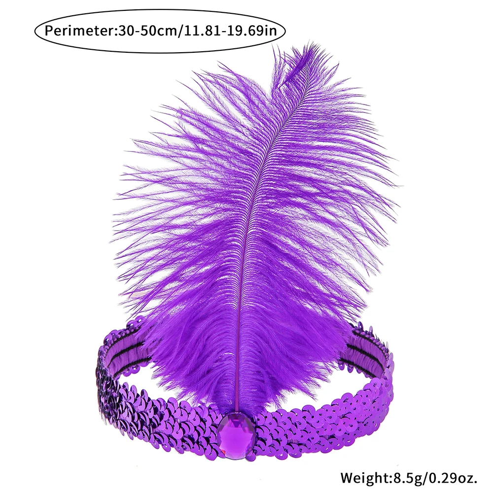 1920s Flapper Headband Feather Headpiece Sequin Headband with Gem for Gatsby Party Halloween Costume Accessory - view 6