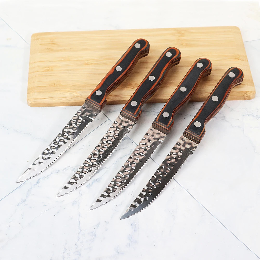 Jaswehome Steak Knife Hammered Forge Sharp Dinner Steak Knives Chef Cleaver Cutting Pakka Wood Handle Kitchen Tools Dinnerware