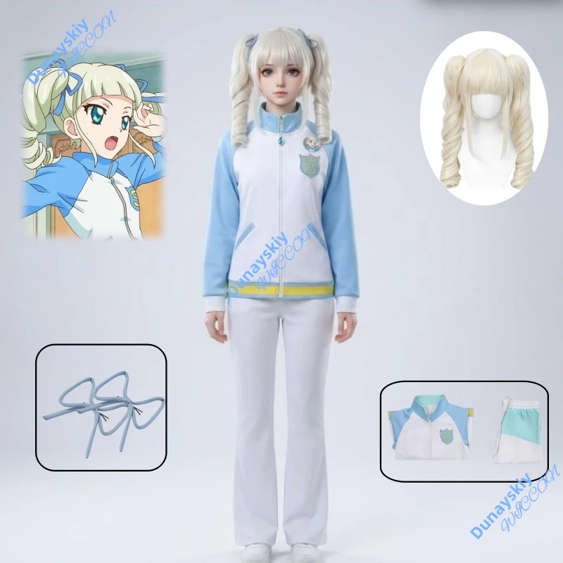 Disfraz de personaje de Aikatsu Todo Yurika, traje de entrenamiento deportivo para mujer, conjunto completo, pantalones, peluca para cosplay de baile enmascarado