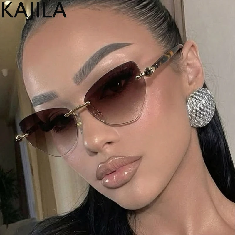 

Sexy Cat Eye Punk Rimless Sunglasses Women 2026 Luxury Brand Retro Steampunk Polygon Sun Glasses For Ladies Fashion Shades UV400