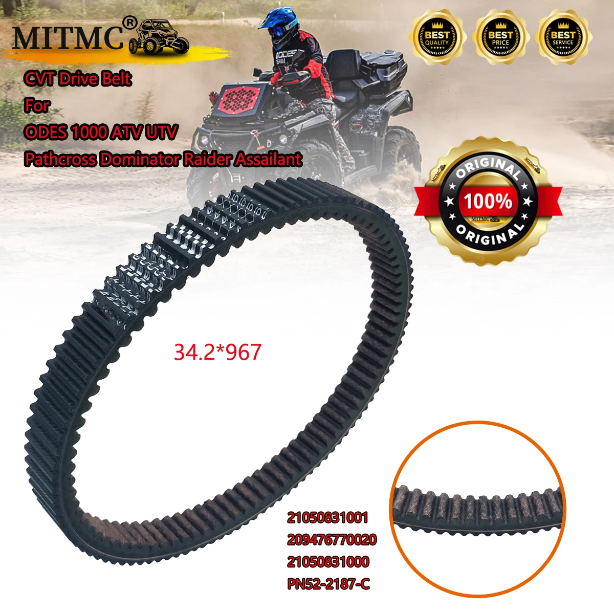 

MITMC Original CVT Drive Belt For ODES 1000 Pathcross Dominator Raider Assailant ATV UTV 21050831001 PN52-2187-C Size 34.2*967