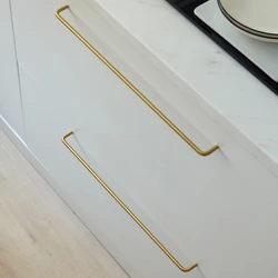 Brass Cabinet Handles Simple and Luxurious Drawer Wardrobe Door Pure Copper Vintage Gold 400mm Long Handles for Furniture