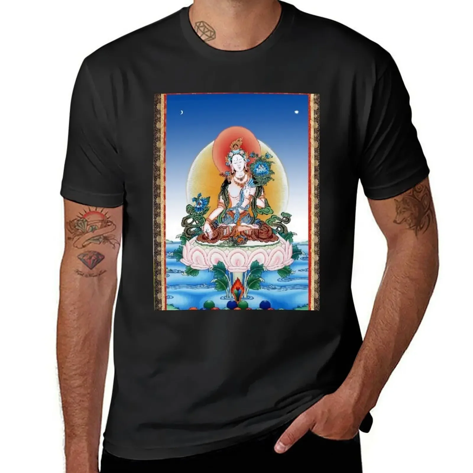 Thangka White Tara Tattoo Art T-Shirt new edition customs mens t shirt graphic