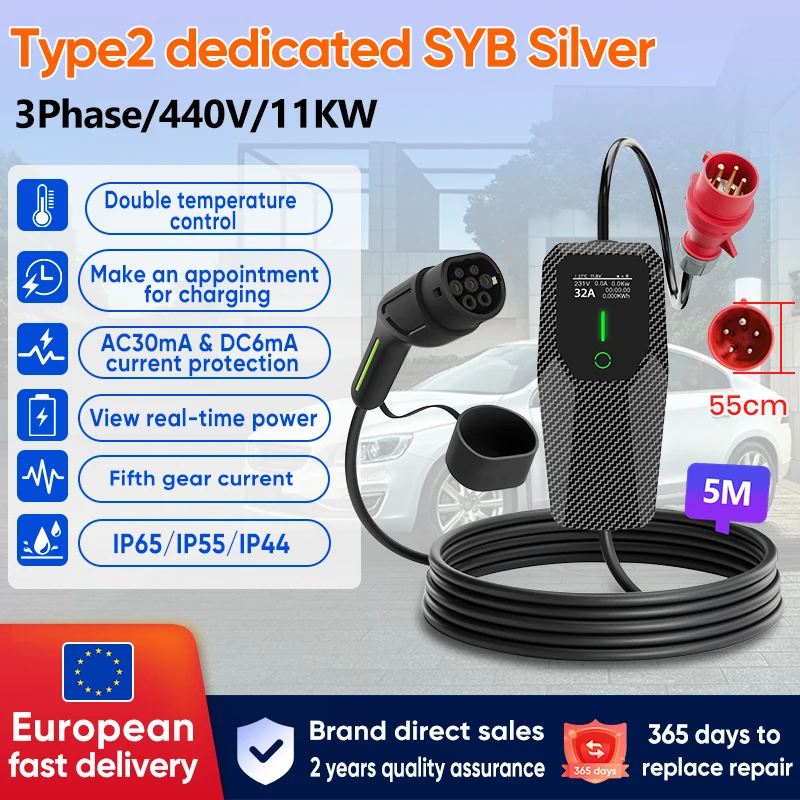 Junsun Wallbox EV Laadpaal Type 2 3.5KW 7kw 11kw 22kw 6A to 32A IP65 Draagbare Snellader met Kabel Type 2 voor Tesla Model 3 Model Y Elektrische Auto Programmeerbaar Laden Inplannen