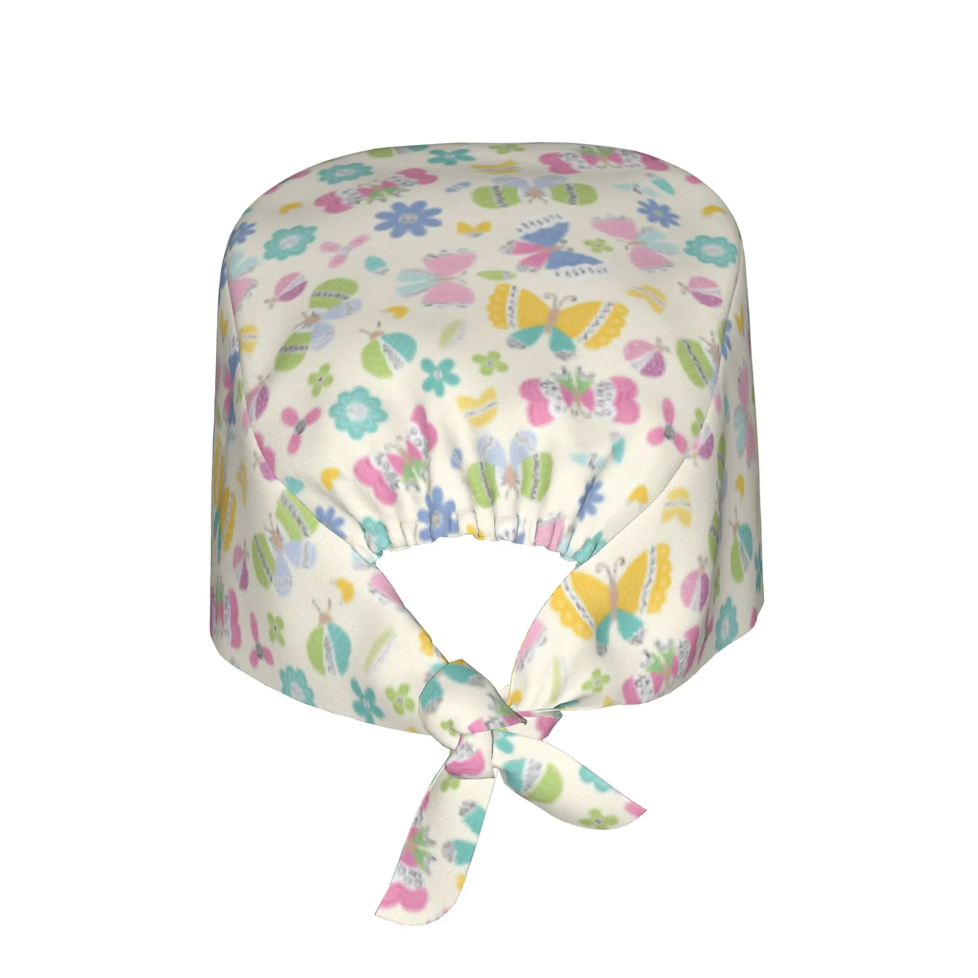 Adjustable Funny Colourful Butterfly Printed  Working Hat Women Men  Surgical Hat Scrub Nursing Doctor Surgeon Cap for Dentist