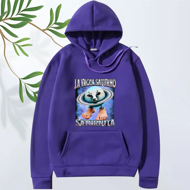 Italian Brain La Vacca Saturno Saturnita Funny Cow Meme hoodie men women vintage Long sleeve streetwear print oversized unisex