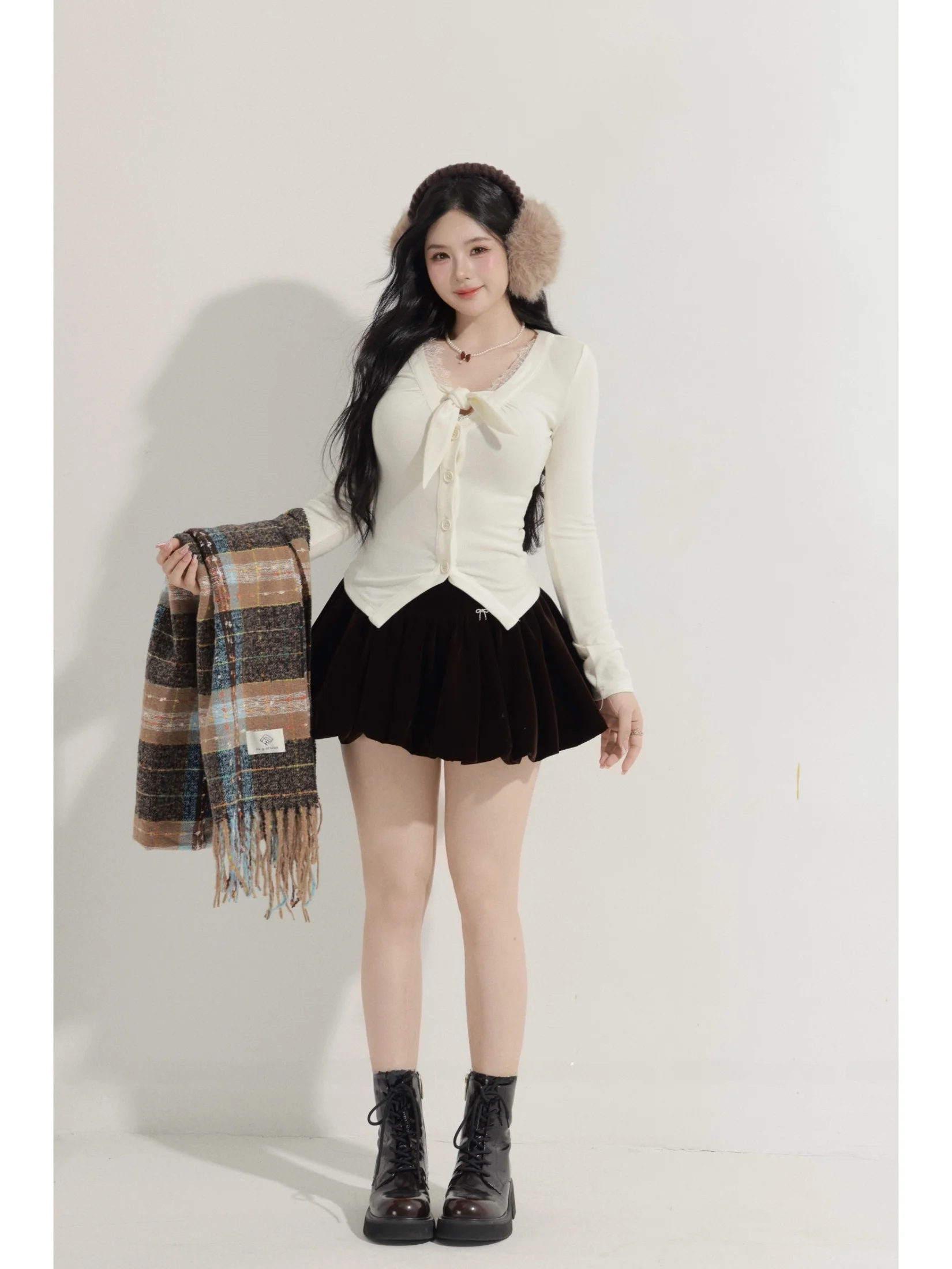 

Warm Knitted Long Sve Velvet Top Women's Inner Wear T-irt Matching f Skirt Commute Sle Korean Fit Soft Medium Thi