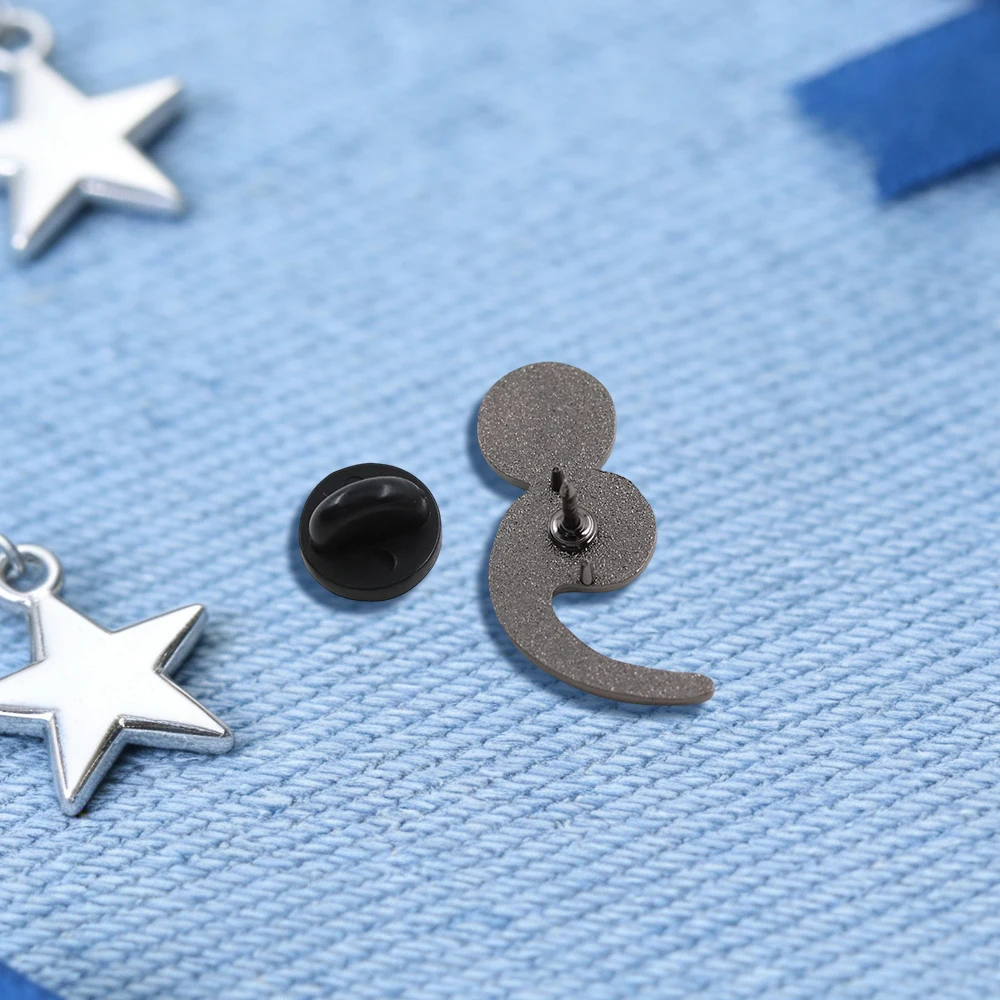 Mental Health Awareness Semicolon Enamel Pin You Matter Heart Brooch Positive Quote Badge Jewelry Gift For Women Men view 6