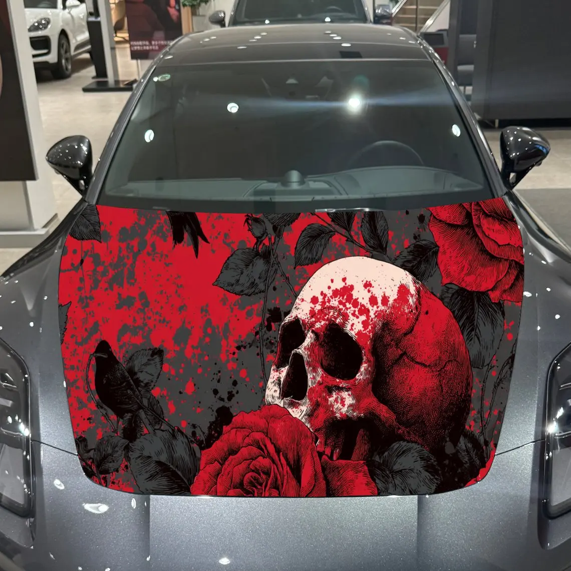 

Red Ink Skeleton Car Hood Vinyl Stickers Car Surface Protection Decal Car Decoration Cover Vinyl Wraps Waterproof Self-adhesive