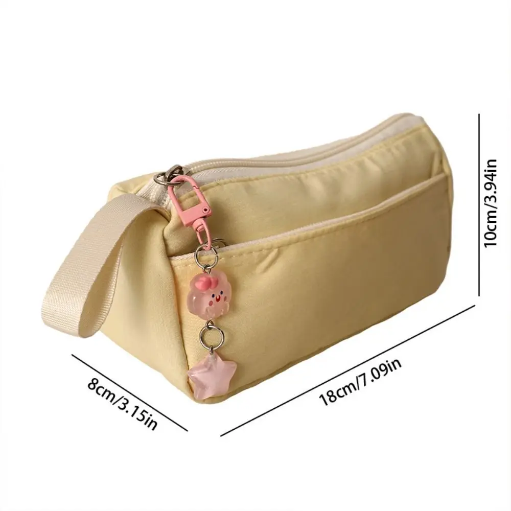 Simple Solid Color Pen Bag Double Layers Handheld Design Pencil Case Large Capacity Stationery Bag Back to School