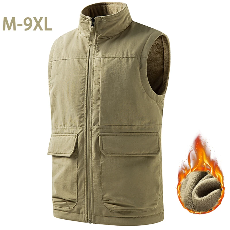 

Plus Size Winter Men's Vest Fur Fleece-lined Thick Warm Sleeveless Jacket Male Casual Zipper Up Thermal Outdoor Padding Big 9XL