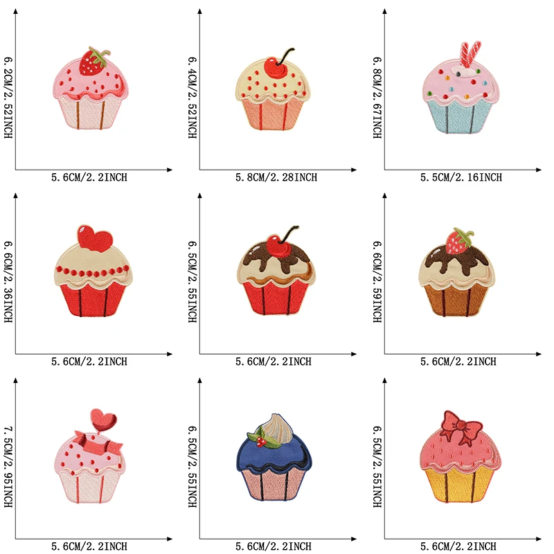 9-teiliges Kuchen- und Lebensmittel-nette selbstklebende Aufnäher zum Aufbügeln für Kleidung, Parches, Kinder, bestickte Aufkleber, Stoffe, viele Jacken, Hüte, Nähen, DIY – Detail 2