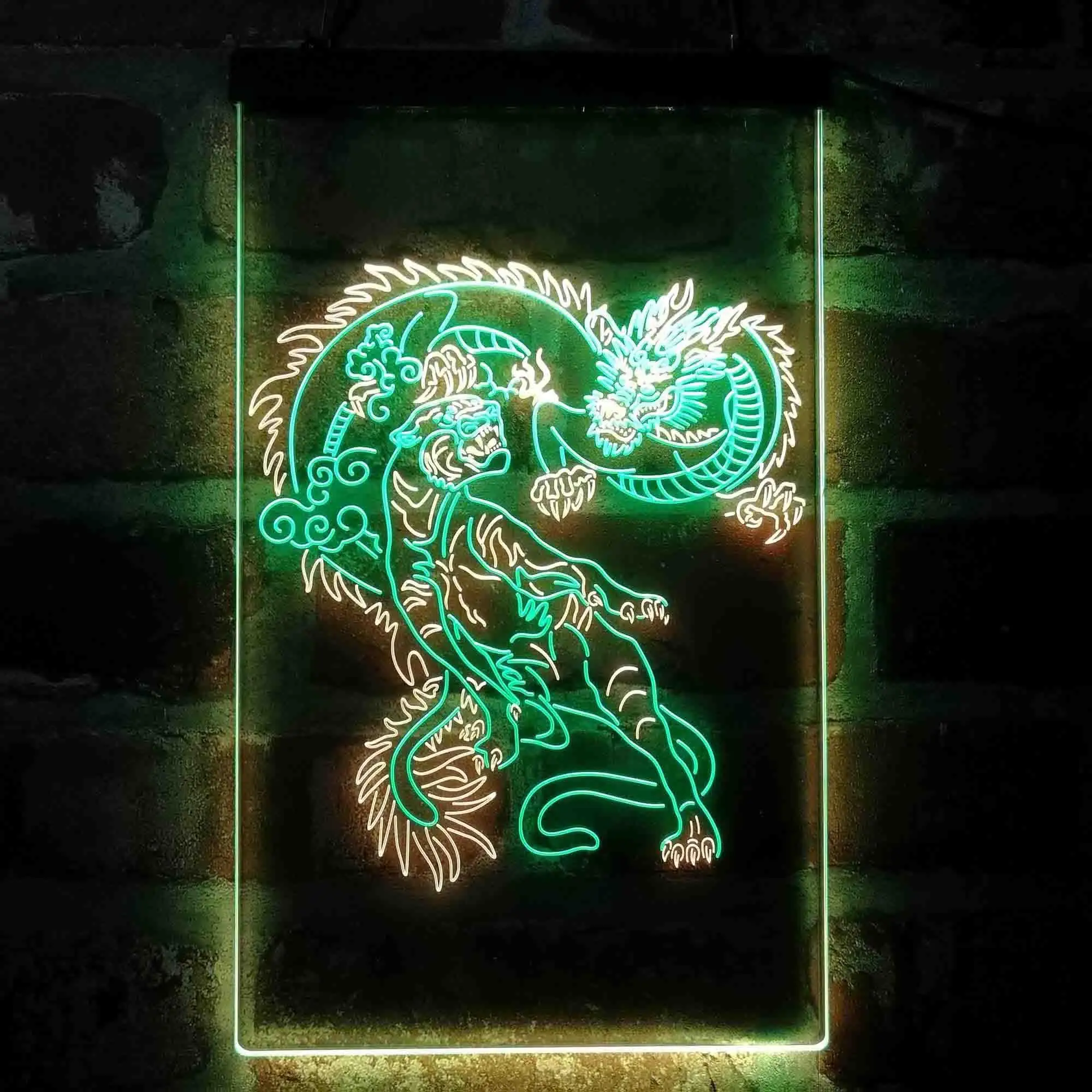 Tiger and Dragon Fight Tattoo Lineart Dual Color Led Neon Sign st6-i4114