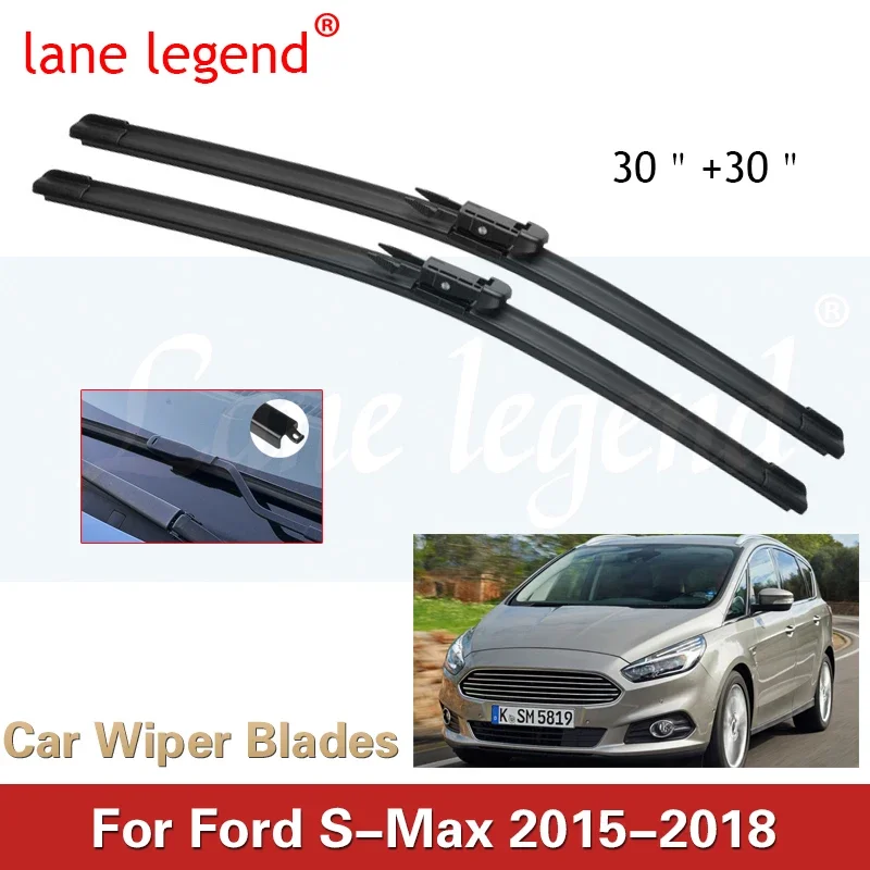 

Car Wiper Blade For Ford S-MAX 30"+30"R 2015-2018 Auto Windscreen Windshield Wipers Blades Window Wash Fit Pinch Tab Arm