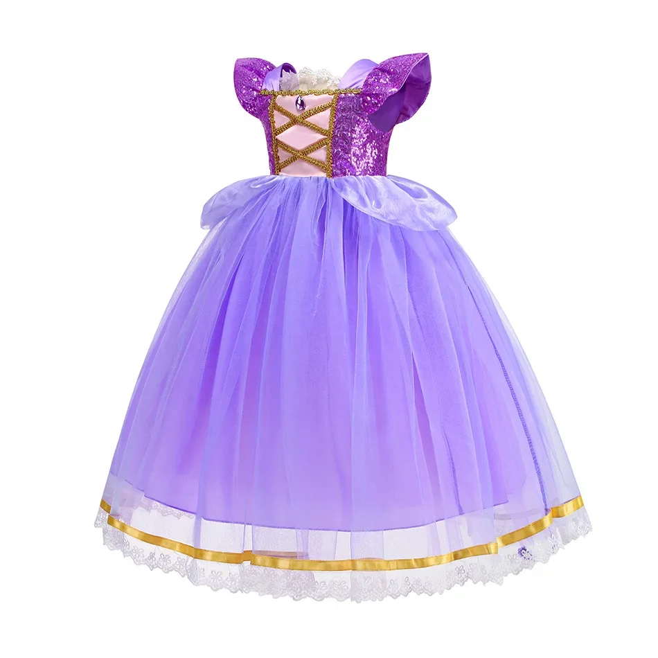 Rapunzel Princess for Girls Dress Kids Role Playing Tangled Costume Fancy Purple Luxury Sequin Mesh Clothes Birthday Party Gown