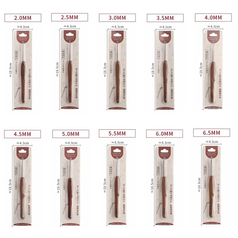 New 2.0-6.0MM Crochet Hook Sandalwood Handle Handmade Crafts Fine Hook Head Stainless Steel Crochet Hook Doll Weaving Tool view 6