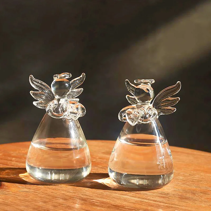 Angel Glass Vase Handmade Living Room Office Desktop Ornaments House Decorations Hanging Hydroponic Flowers Vase Transparent DIY