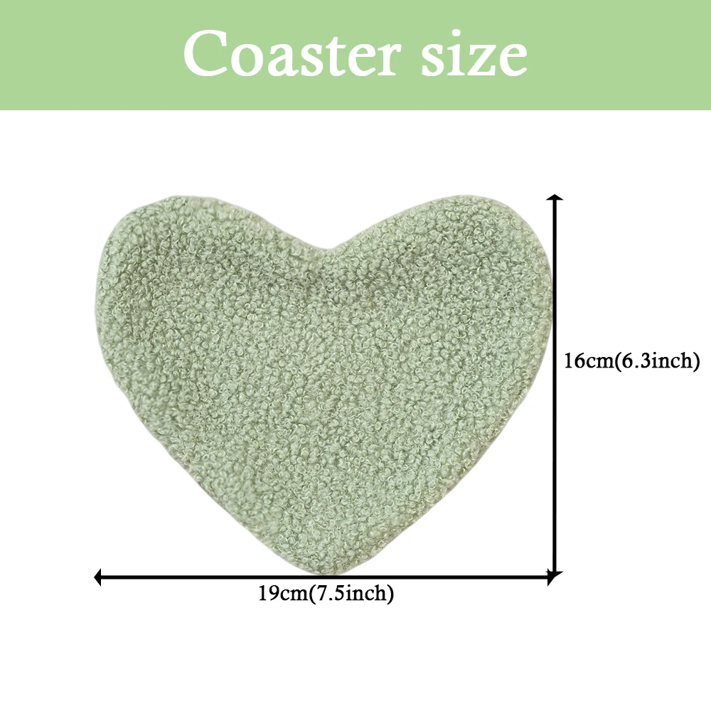 BUYNOW 1pc 2pcs/set Solid Color Teddy Plush Heart-Shaped Coaster Minimalist Korean-style INS Dining Table 19x16cm Placemat Decor view 3
