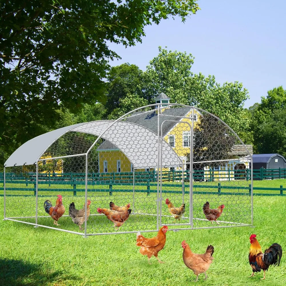 

Large Metal Chicken Coop with Run, 9.8'L x 13'W x 6.4'H Walk in Walk-in Chicken Runs for Yard with Waterproof Cove & Secure Lock