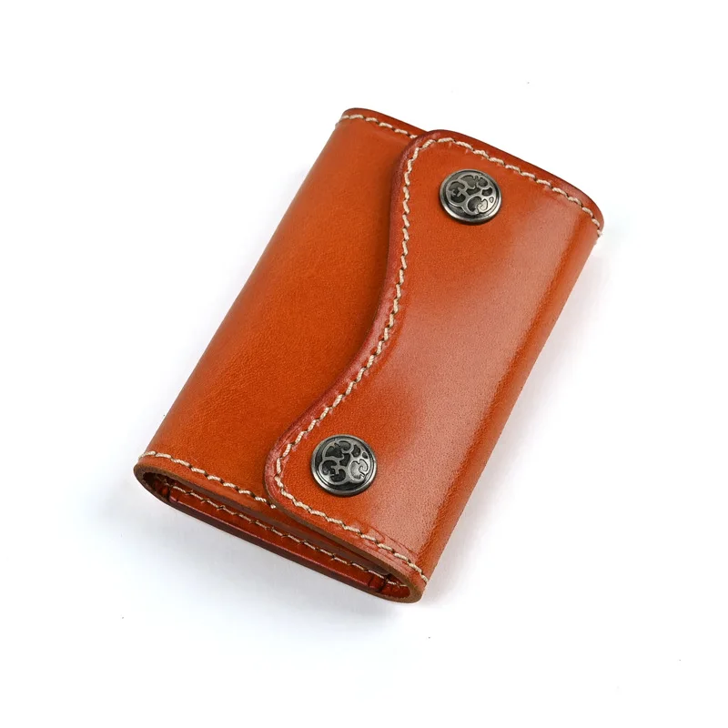 LD-Leather key bag, vegetable tanned vertical style with card slot, fashionable snap button key